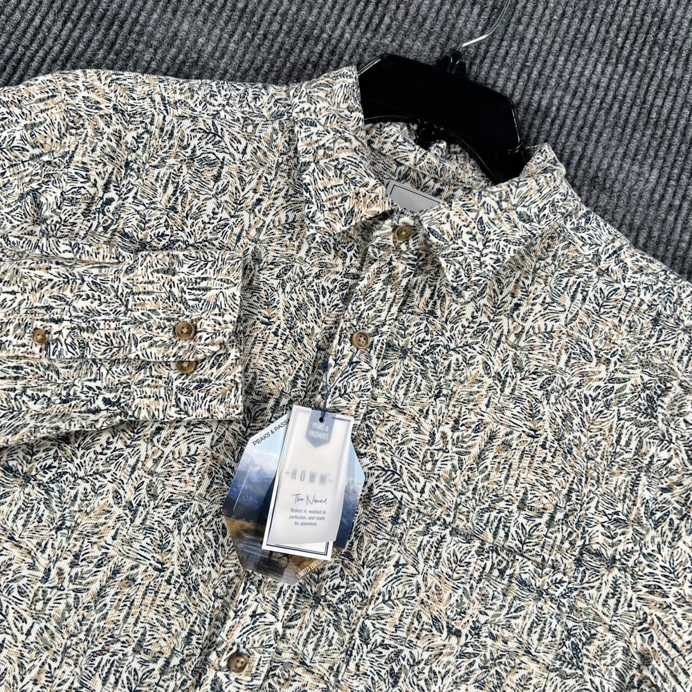 Rowm Shirt Mens Medium Beige Green Floral Short Sleeve Button Up Casual New